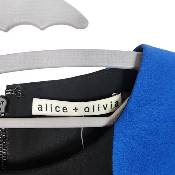 ALICE + OLIVIA Dress Womens 4 Black Blue Colorblock Sleeveless Mini Retro Shift - Picture 5 of 9
